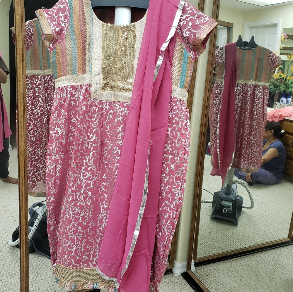 Pink rainbow with gold sequened border